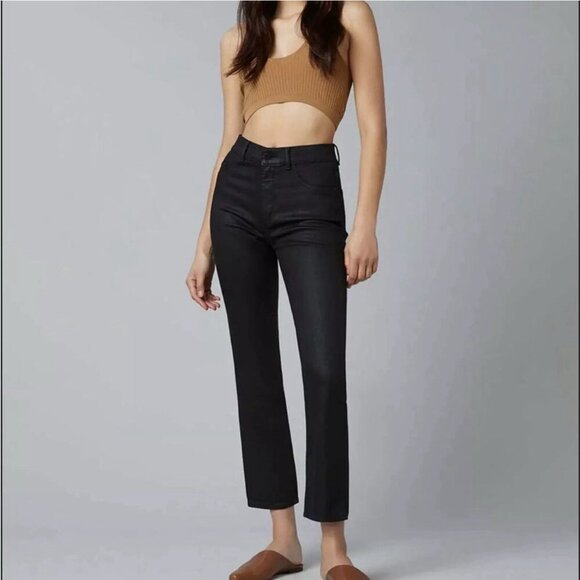 DL1961 Patti Ankle High Rise Straight Leg Jeans Black Coated 25 NWT - Picture 9 of 10